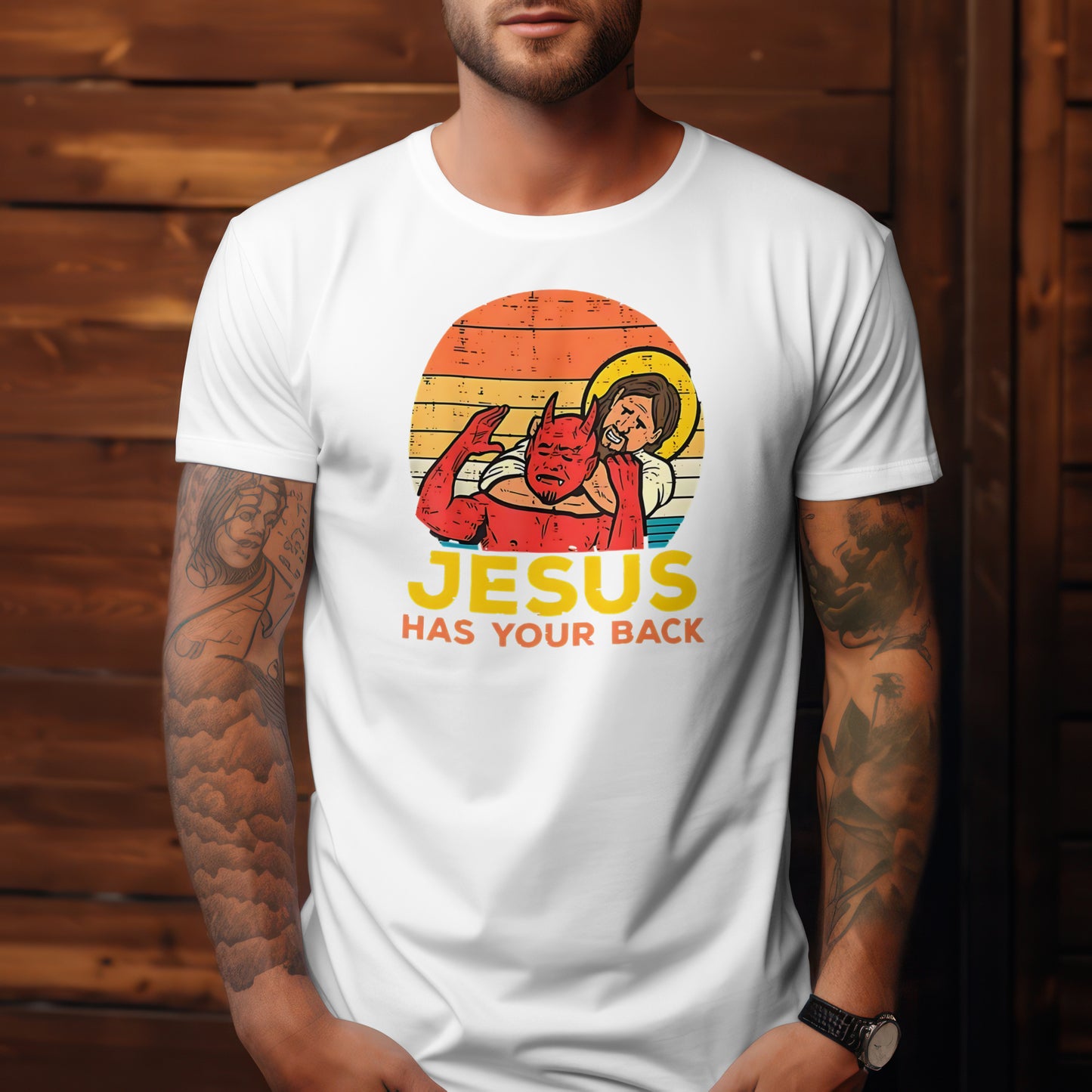 Jesus Has Your Back Men’s Funny Humorous T-shirt Black 100% Cotton