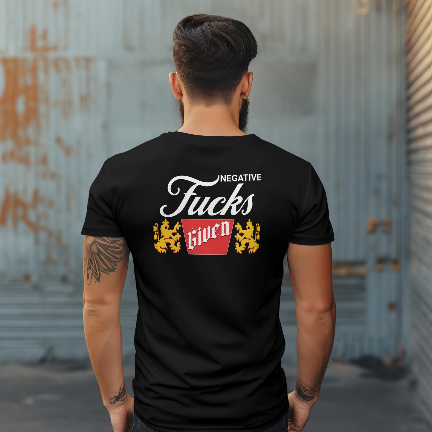 Negative Fucks Given Men’s Funny Humorous T-shirt Black 100% Cotton