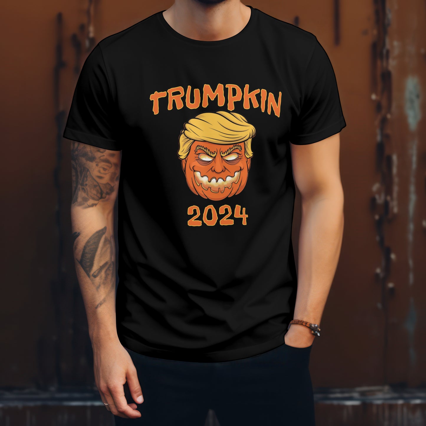 Trumpkin 2024 Donald Trump Halloween Funny Humorous T-shirt Black 100% Cotton