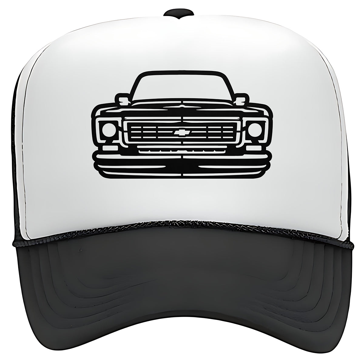 Chevy Square Body C10 Foam Trucker Mesh Snapback Cap Hat Black & White