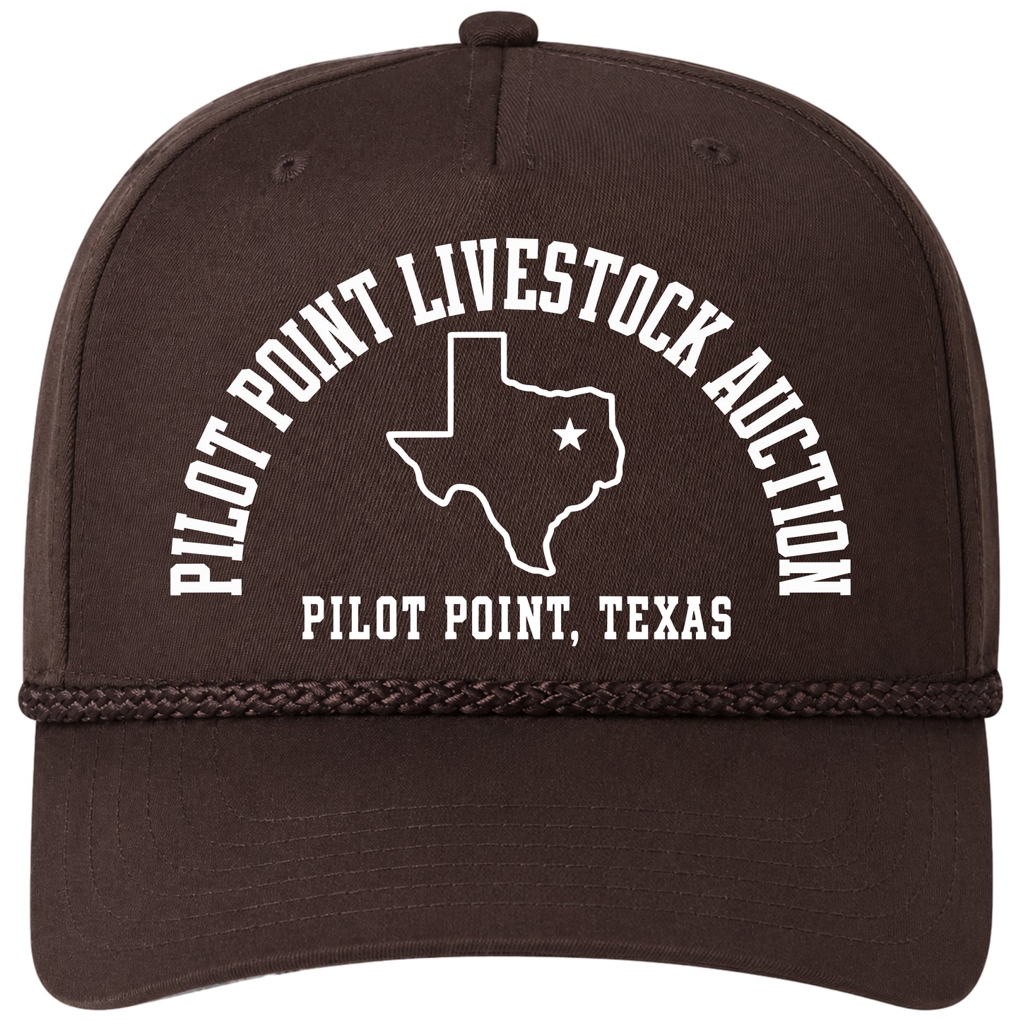 Pilot Point Livestock Auction Pilot Point Texas 5 Panel Snapback Rope Hat Cotton Brown Printed