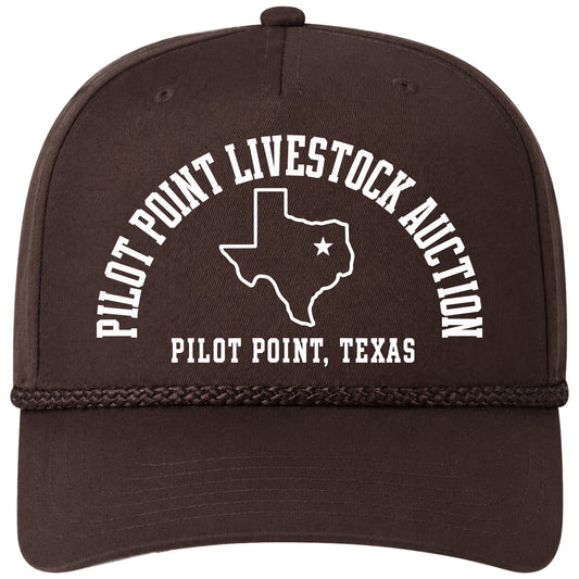 Pilot Point Livestock Auction Pilot Point Texas 5 Panel Snapback Rope Hat Cotton Brown Printed