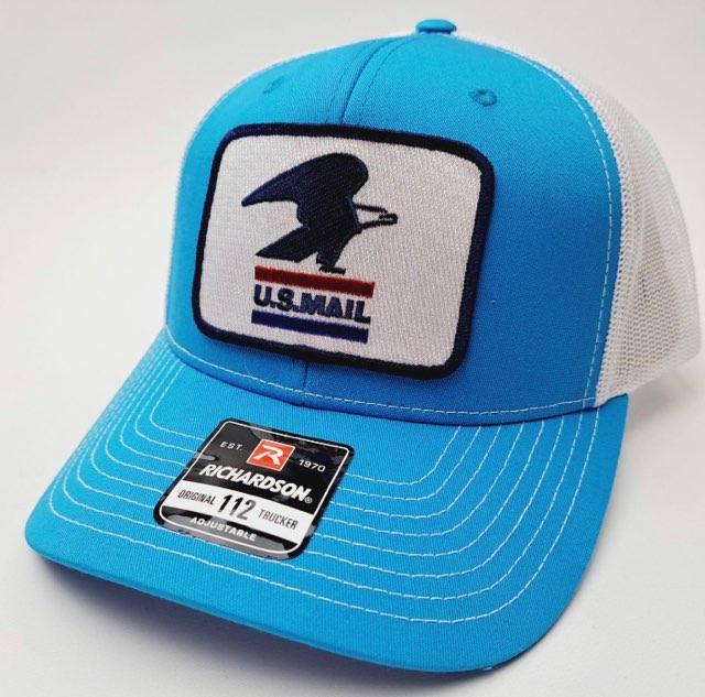 United States Postal Service Post Office Embroidered Patch Richardson 112 Curved Bill Mesh Snapback Cap Hat Blue
