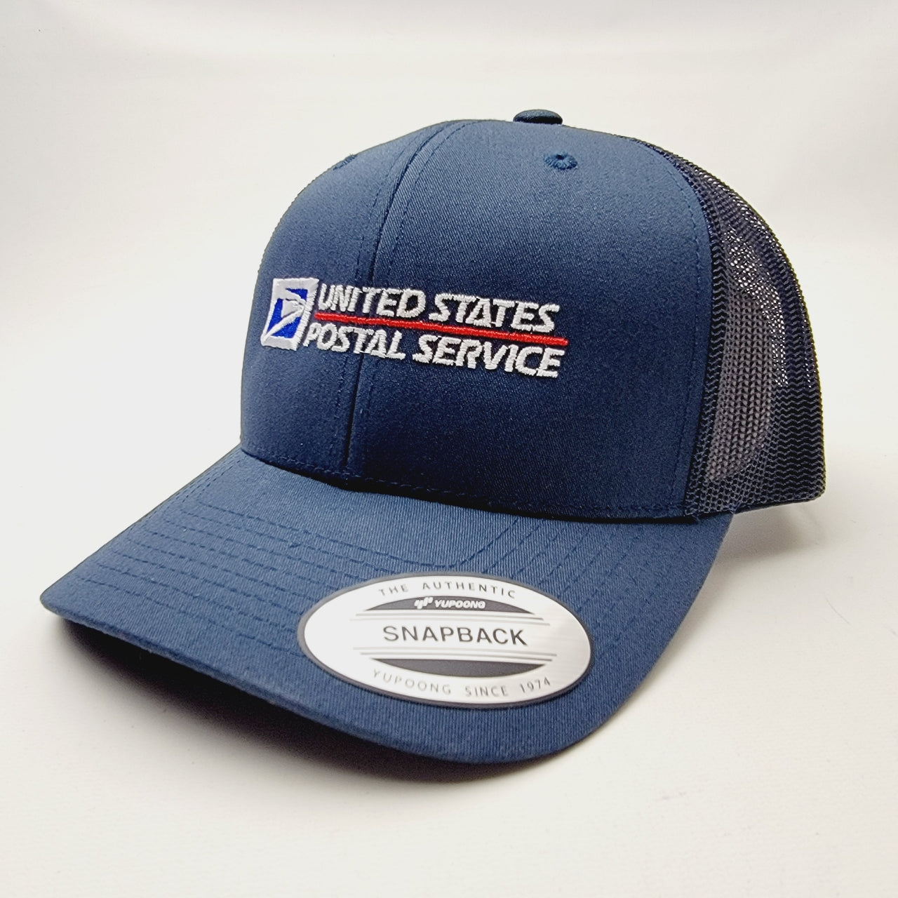 Post Office Postal Embroidered Curved Bill Mesh Snapback Cap Hat Navy Blue
