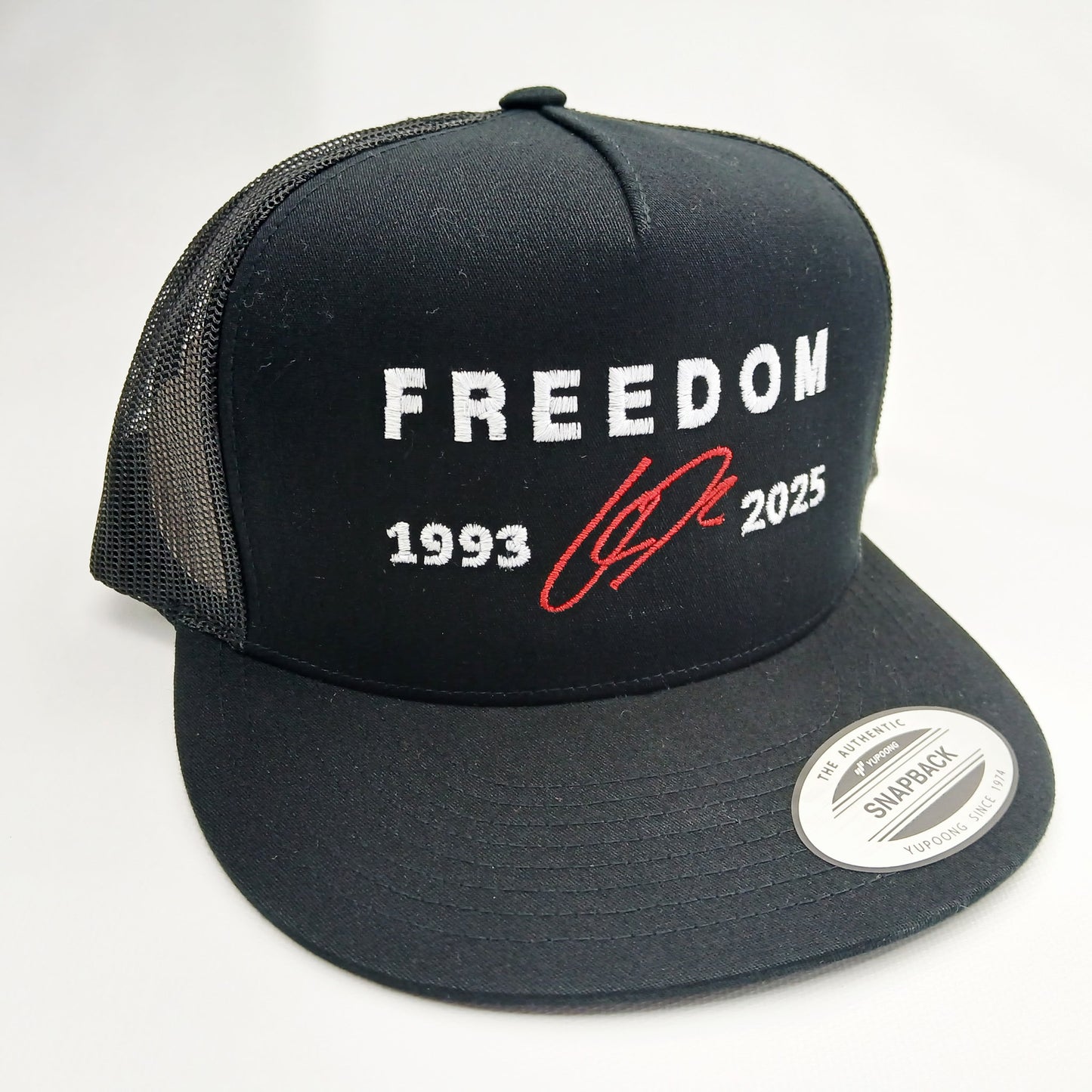 Freedom Charlie Kirk Embroidered Flat Bill Trucker Mesh Snapback Cap