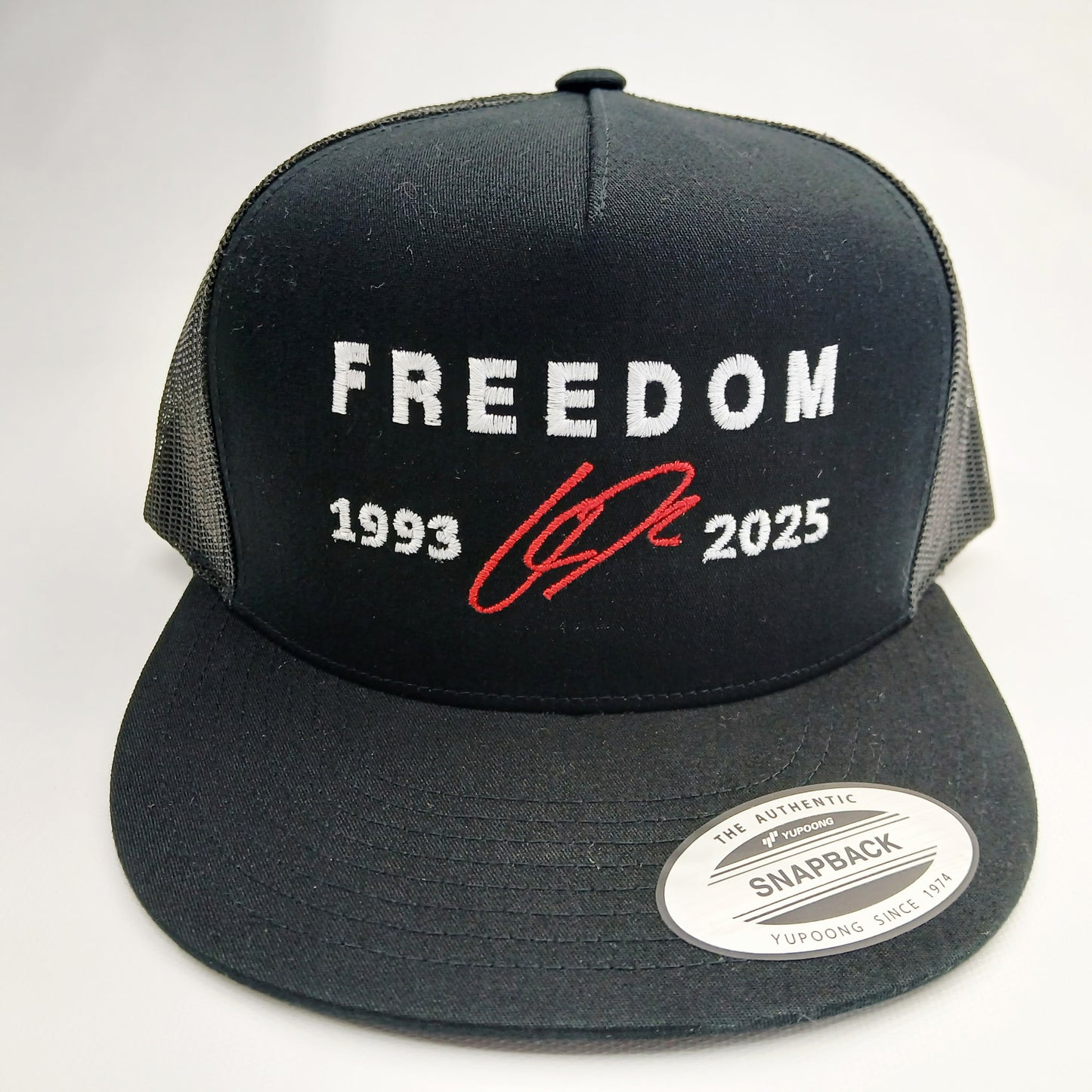 Freedom Charlie Kirk Embroidered Flat Bill Trucker Mesh Snapback Cap