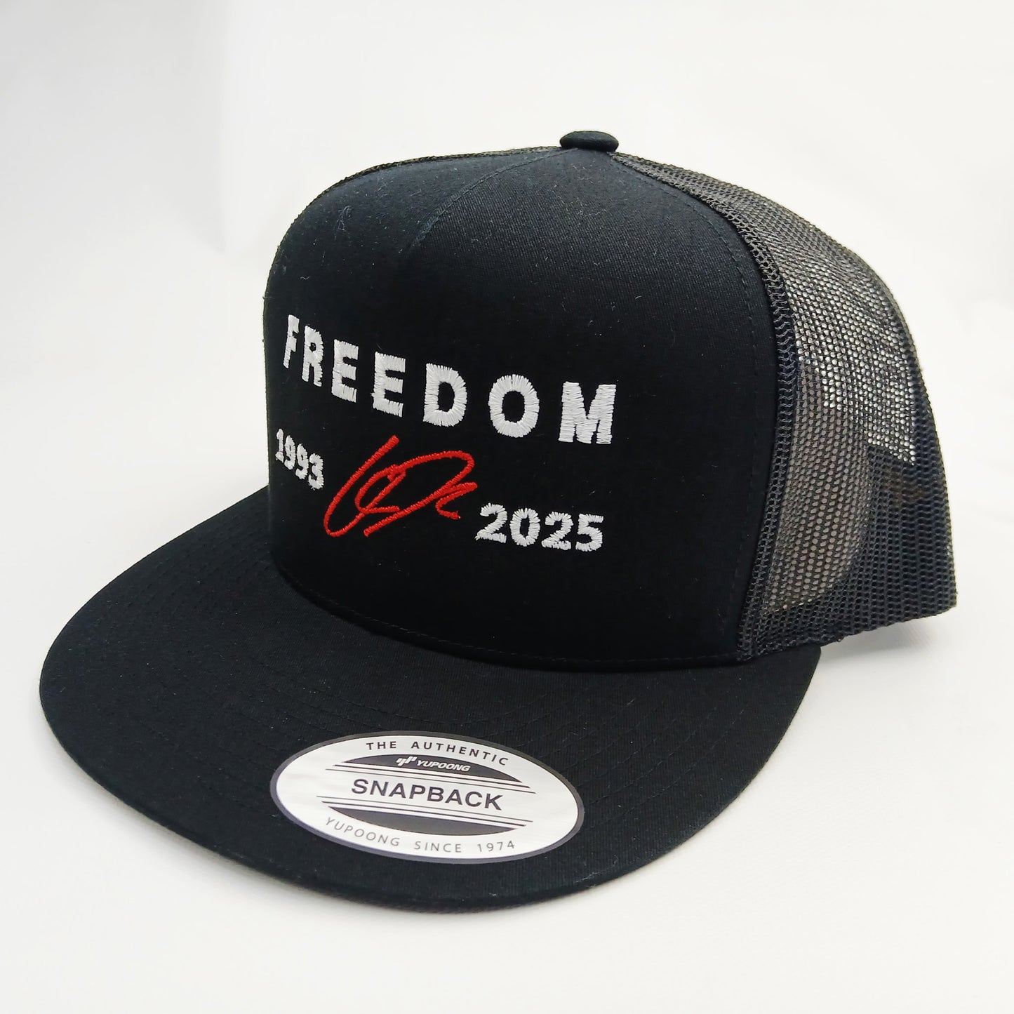 Freedom Charlie Kirk Embroidered Flat Bill Trucker Mesh Snapback Cap
