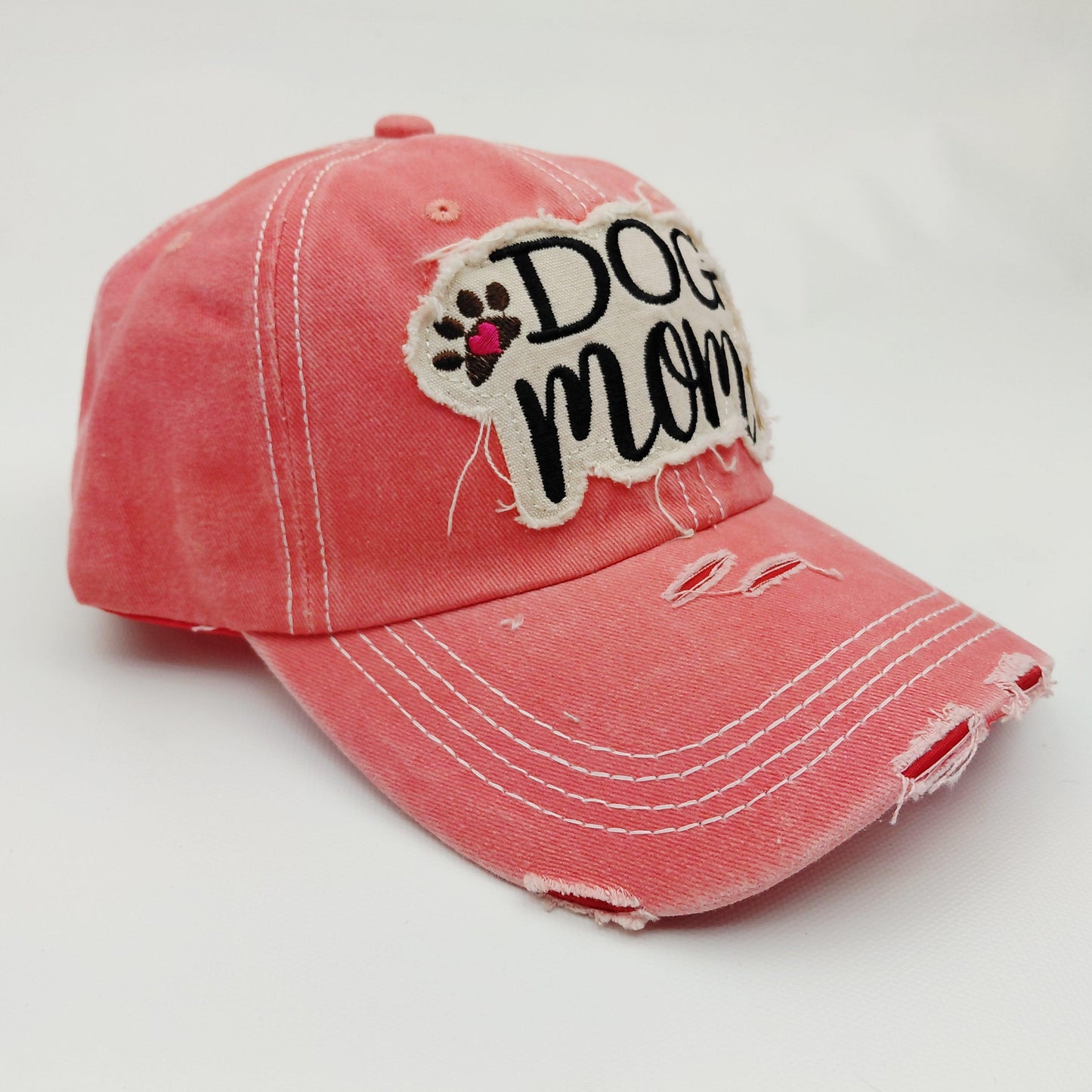 Dog Mom Distressed Adjustable Embroidered Hat Ragged Patch Cap