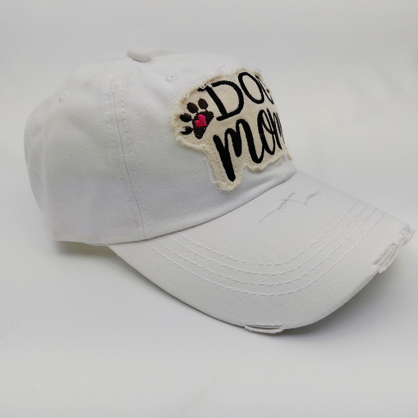 Dog Mom Distressed Adjustable Embroidered Hat Ragged Patch Cap