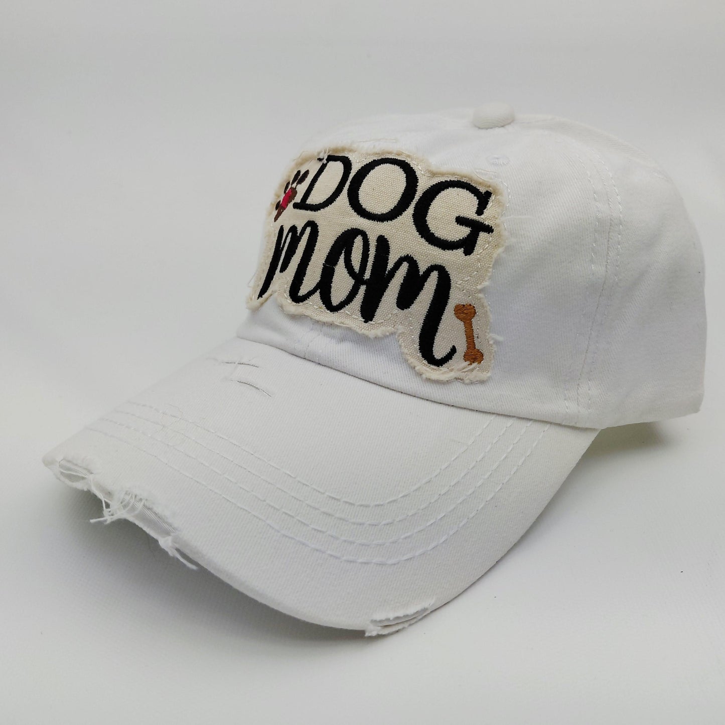 Dog Mom Distressed Adjustable Embroidered Hat Ragged Patch Cap