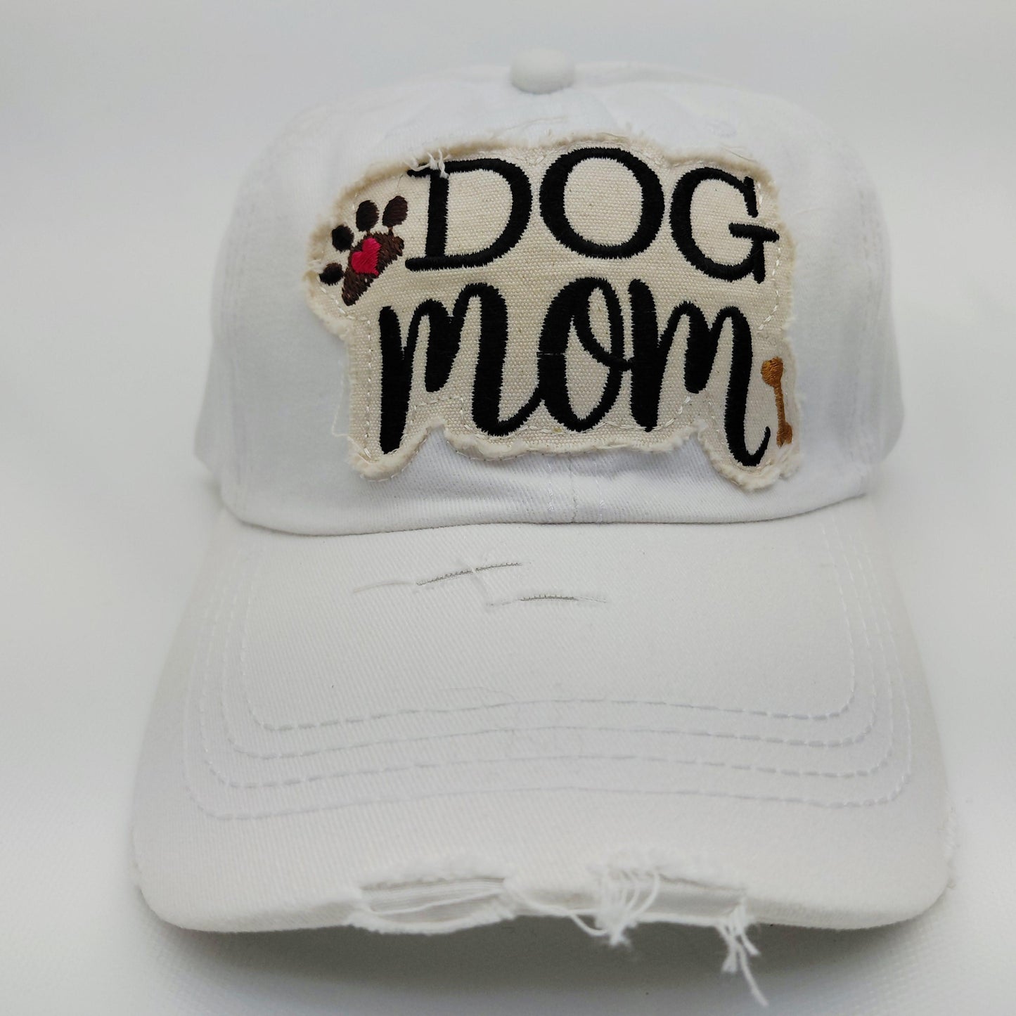 Dog Mom Distressed Adjustable Embroidered Hat Ragged Patch Cap