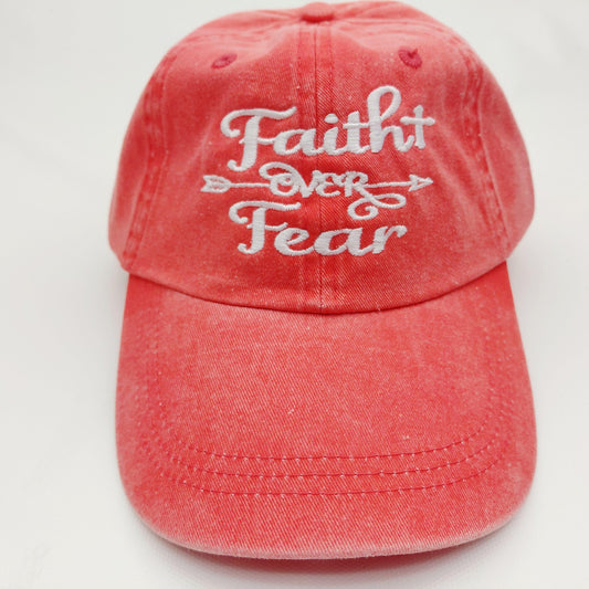 Faith Over Fear Women's Hat Cap Religious Cotton Embroidered