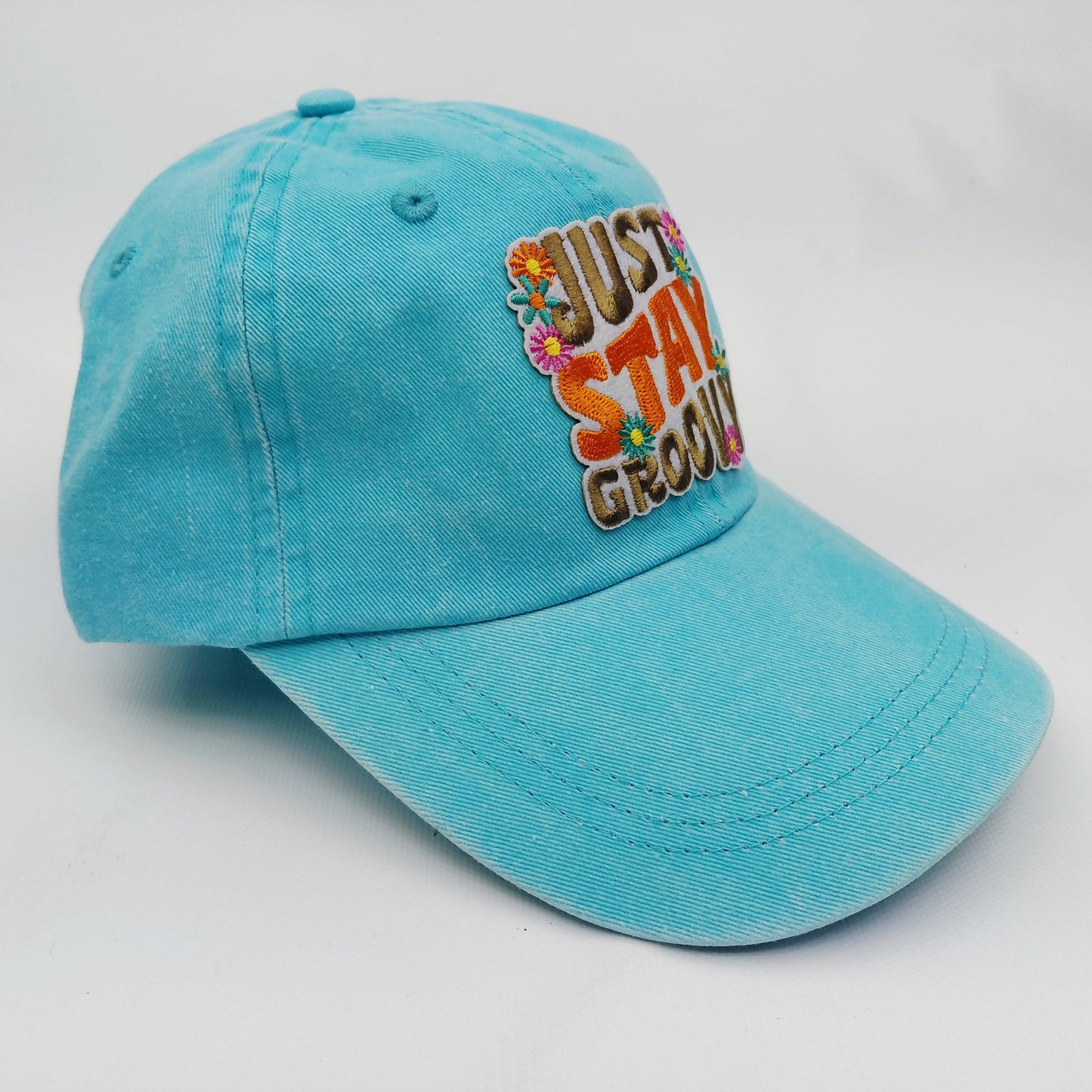 Just Stay Groovy Women's Hat Cap Relaxed Cotton Blue Embroidered Patch