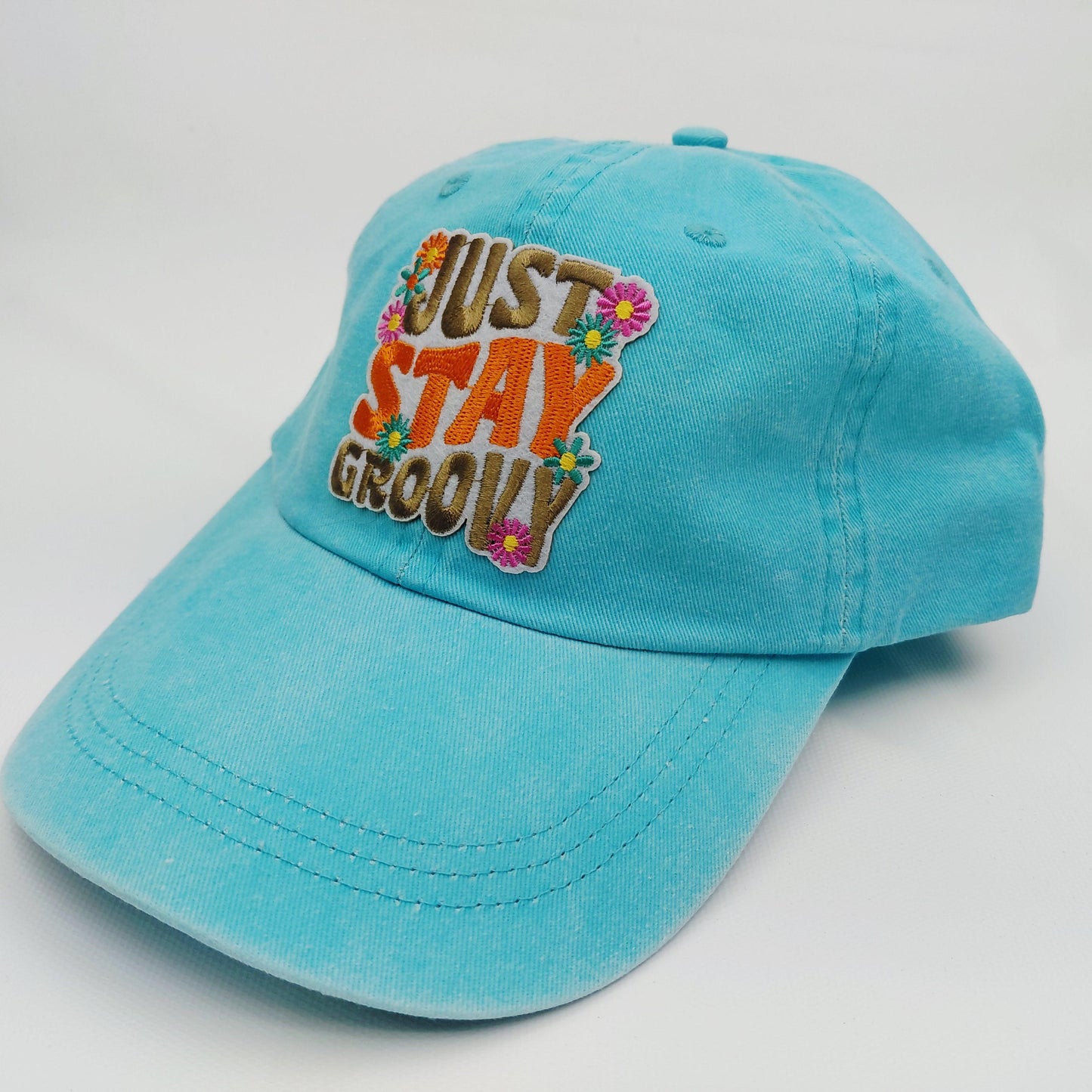 Just Stay Groovy Women's Hat Cap Relaxed Cotton Blue Embroidered Patch