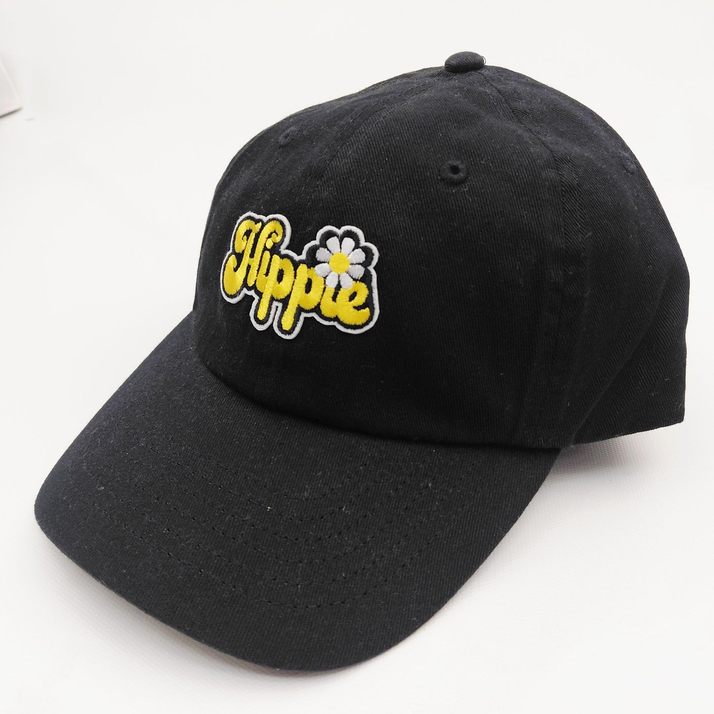 Hippie Women's Hat Cap Relaxed Cotton Black Embroidered Patch