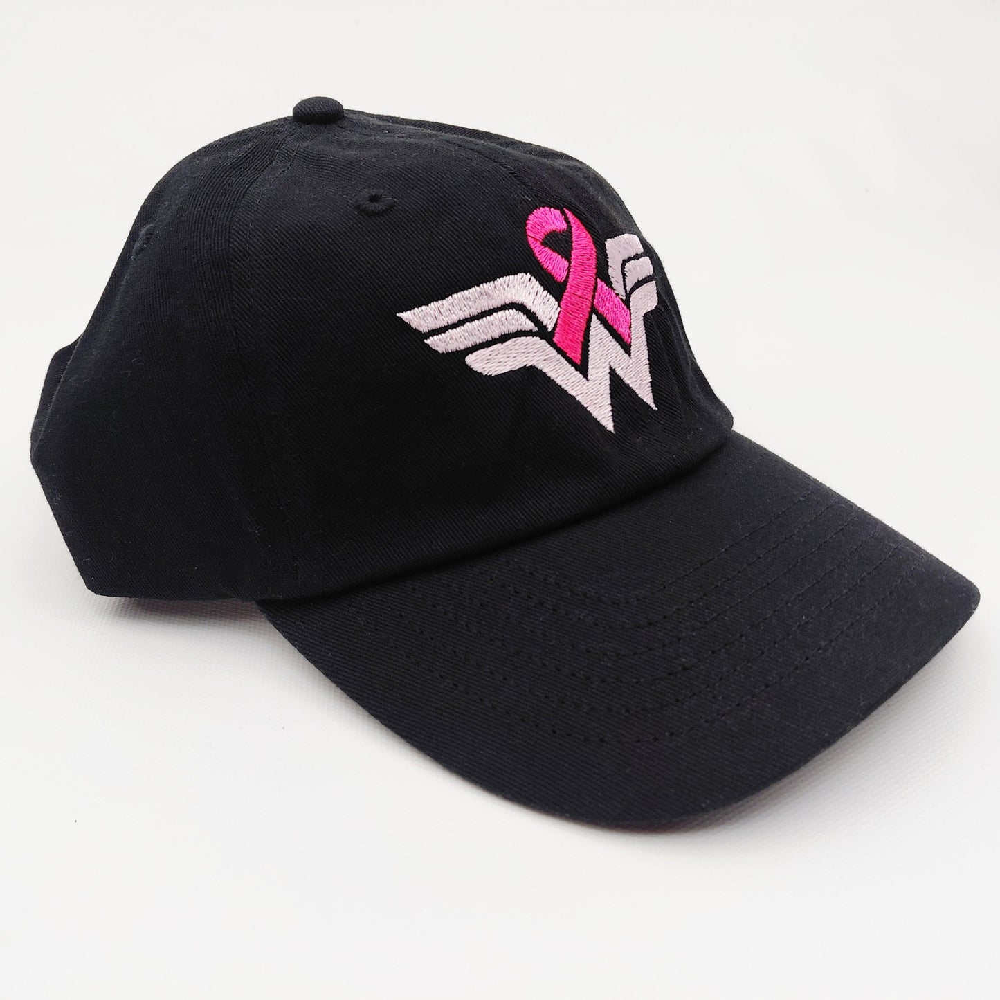 Breast Cancer Awareness Warrior Hat Cap Relaxed Cotton Black Embroidered