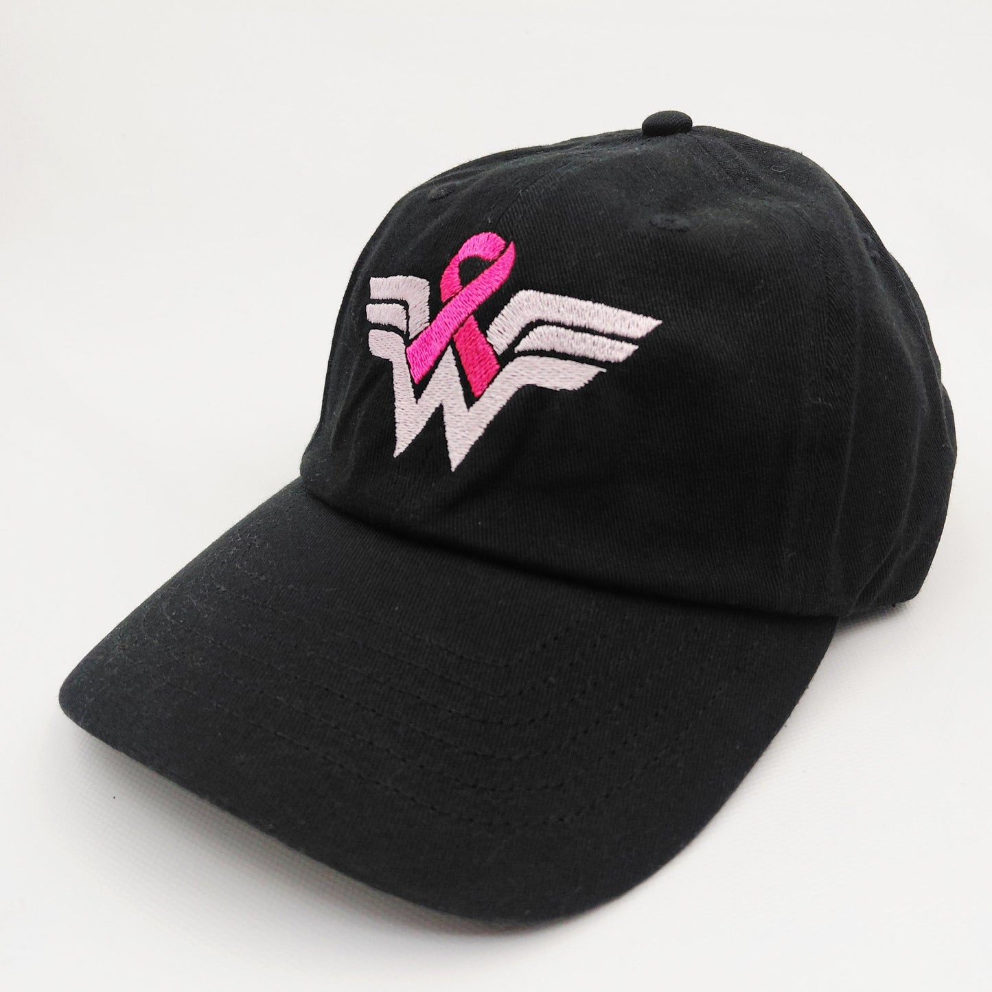 Breast Cancer Awareness Warrior Hat Cap Relaxed Cotton Black Embroidered
