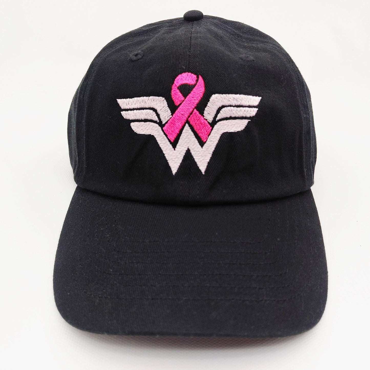 Breast Cancer Awareness Warrior Hat Cap Relaxed Cotton Black Embroidered
