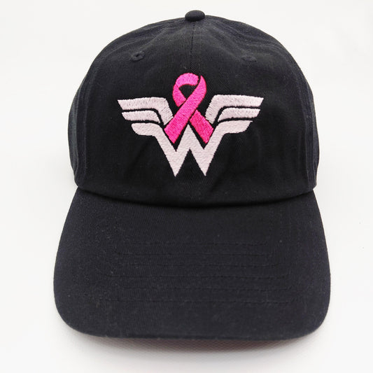 Breast Cancer Awareness Warrior Hat Cap Relaxed Cotton Black Embroidered