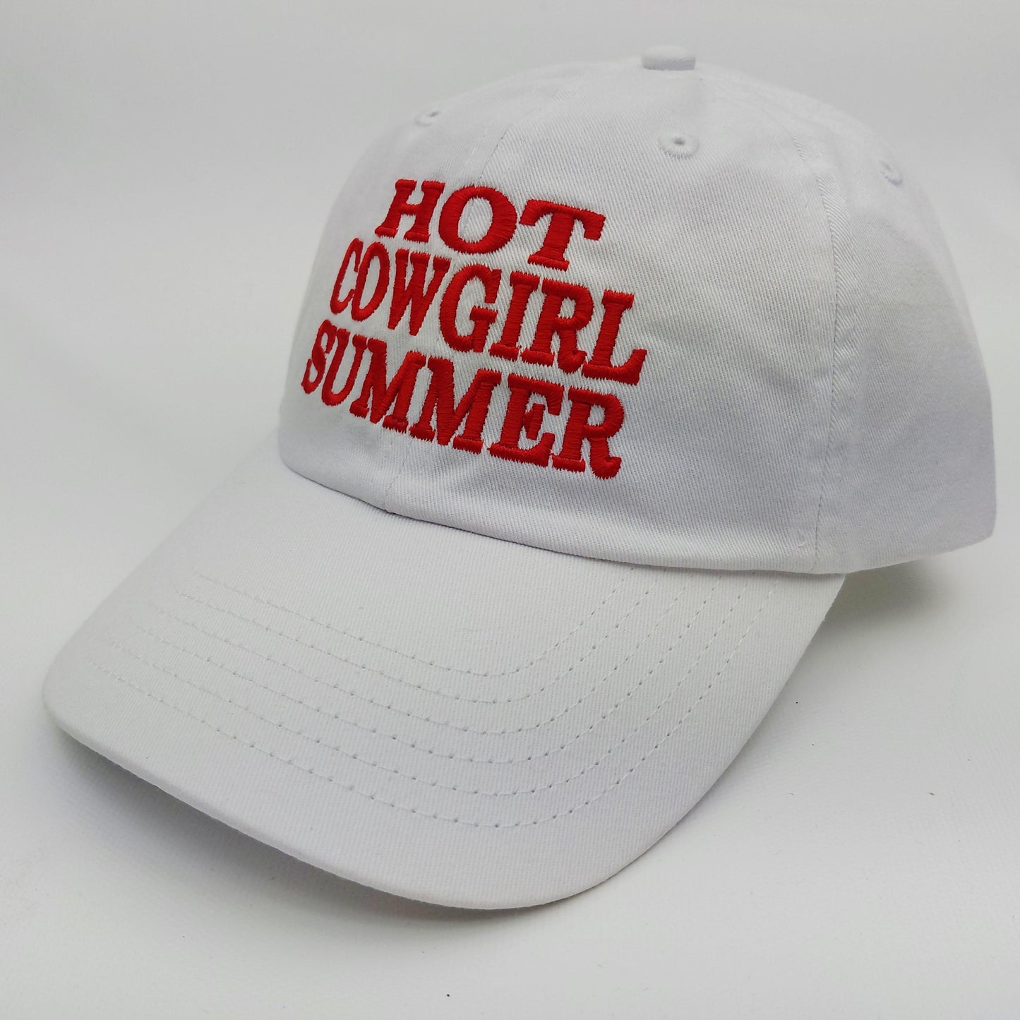 Hot Cowgirl Summer Hat Cap Relaxed Cotton White Embroidered