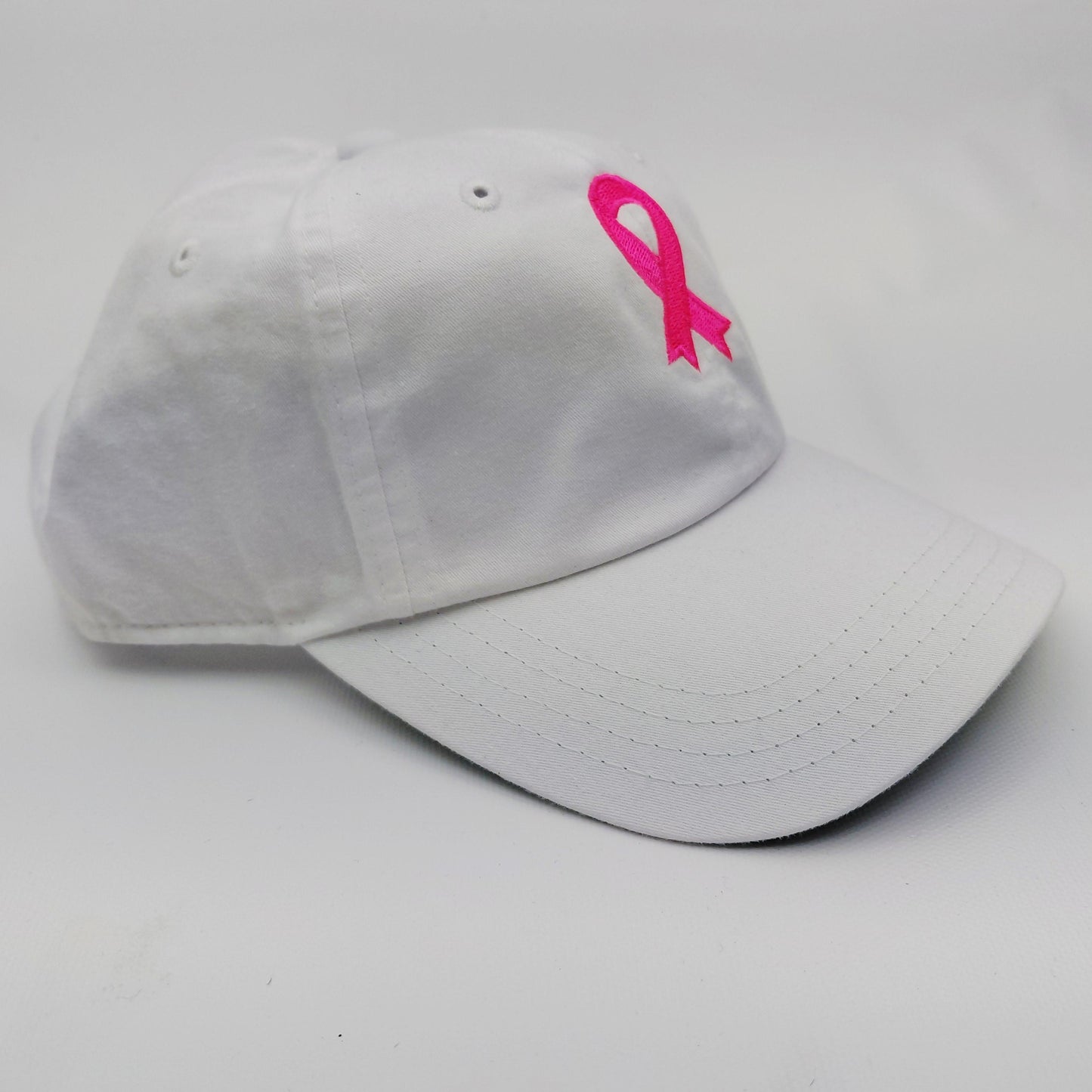 Breast Cancer Awareness Warrior Hat Cap Relaxed Cotton White Embroidered