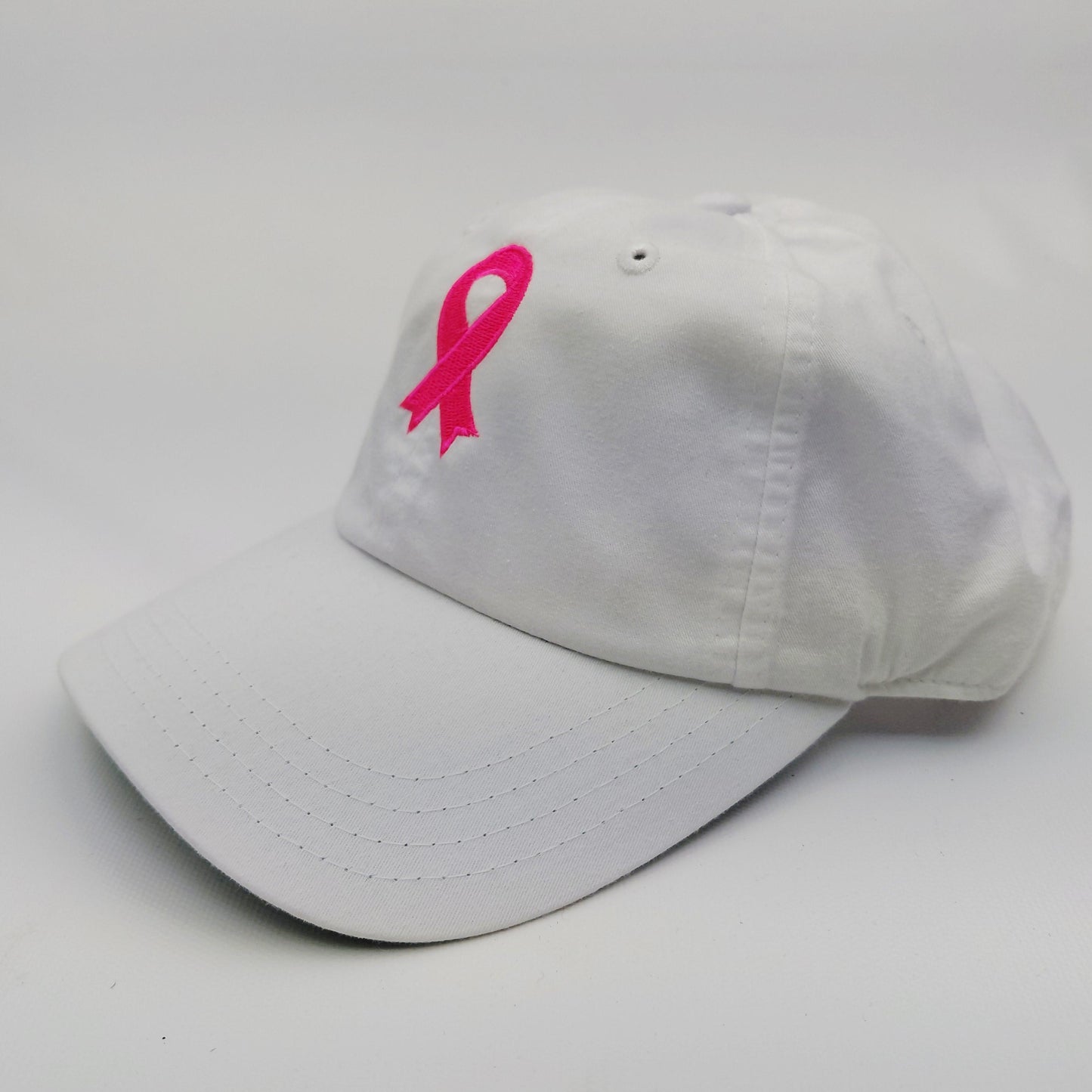 Breast Cancer Awareness Warrior Hat Cap Relaxed Cotton White Embroidered