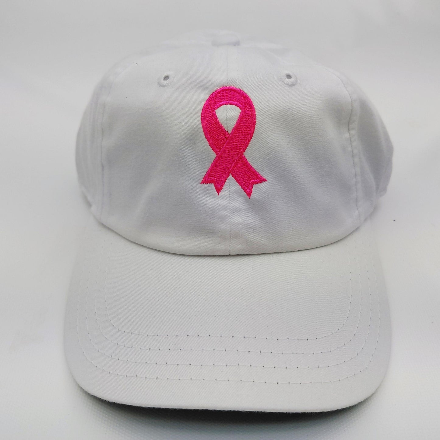 Breast Cancer Awareness Warrior Hat Cap Relaxed Cotton White Embroidered