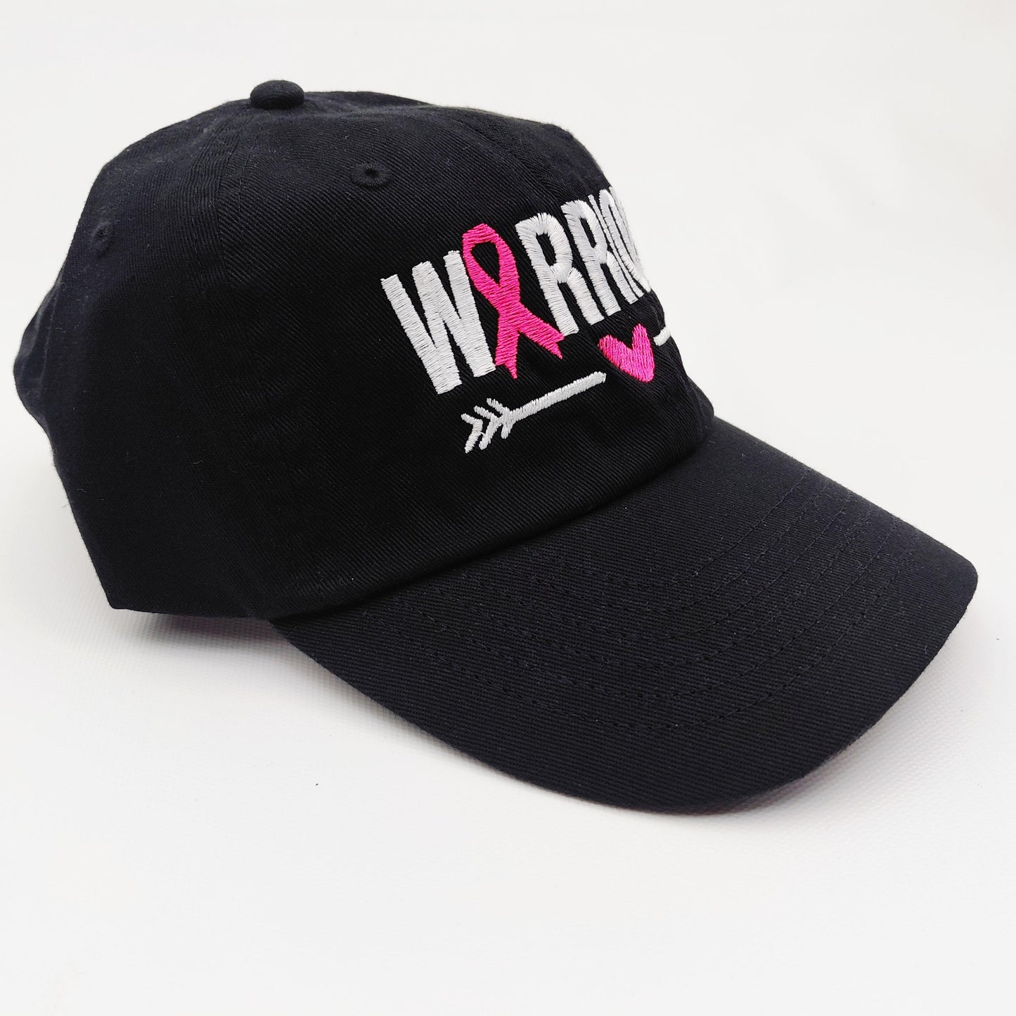 Breast Cancer Awareness Warrior Hat Cap Relaxed Cotton Black Embroidered