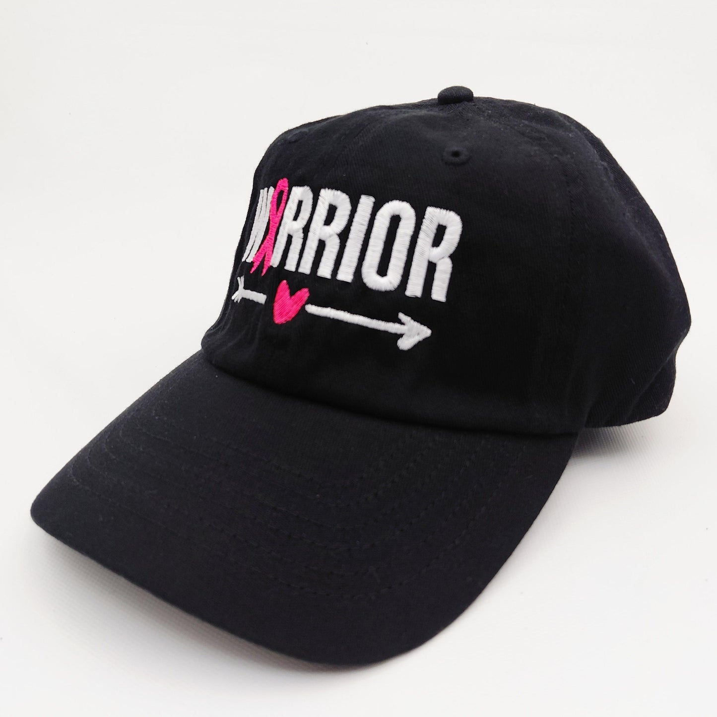Breast Cancer Awareness Warrior Hat Cap Relaxed Cotton Black Embroidered