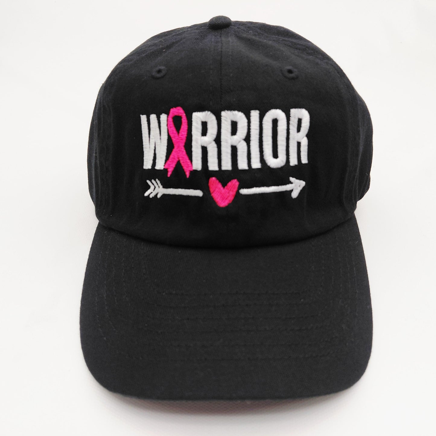 Breast Cancer Awareness Warrior Hat Cap Relaxed Cotton Black Embroidered