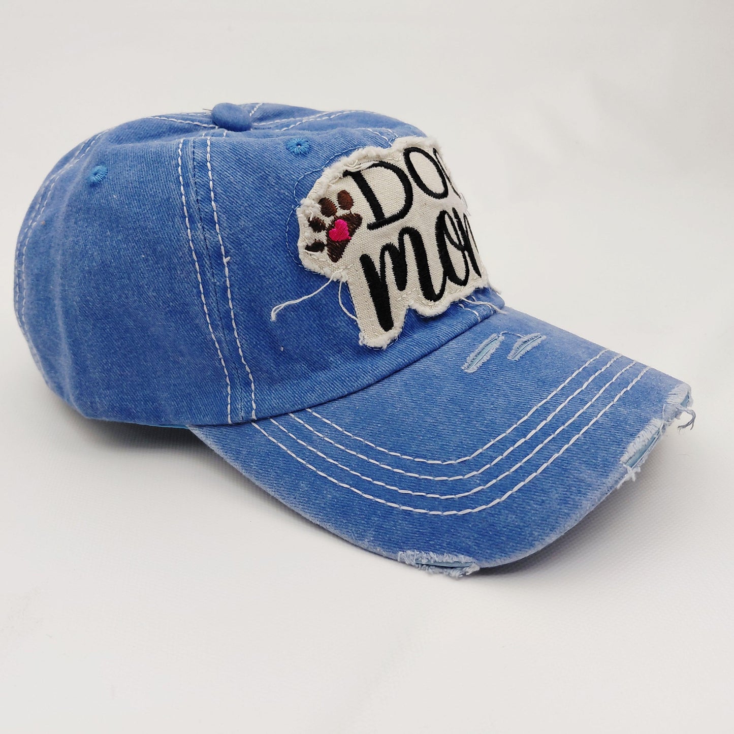 Dog Mom Distressed Adjustable Embroidered Hat Ragged Patch Cap