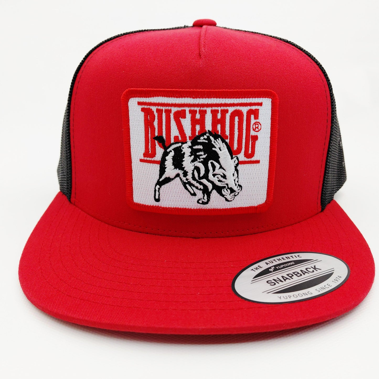 Bush Hog Embroidered Patch Flat Bill Trucker Mesh Snapback Cap Hat