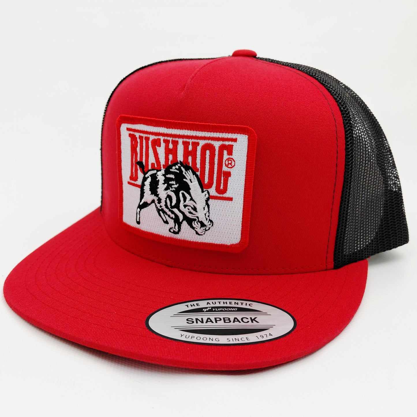 Bush Hog Embroidered Patch Flat Bill Trucker Mesh Snapback Cap Hat