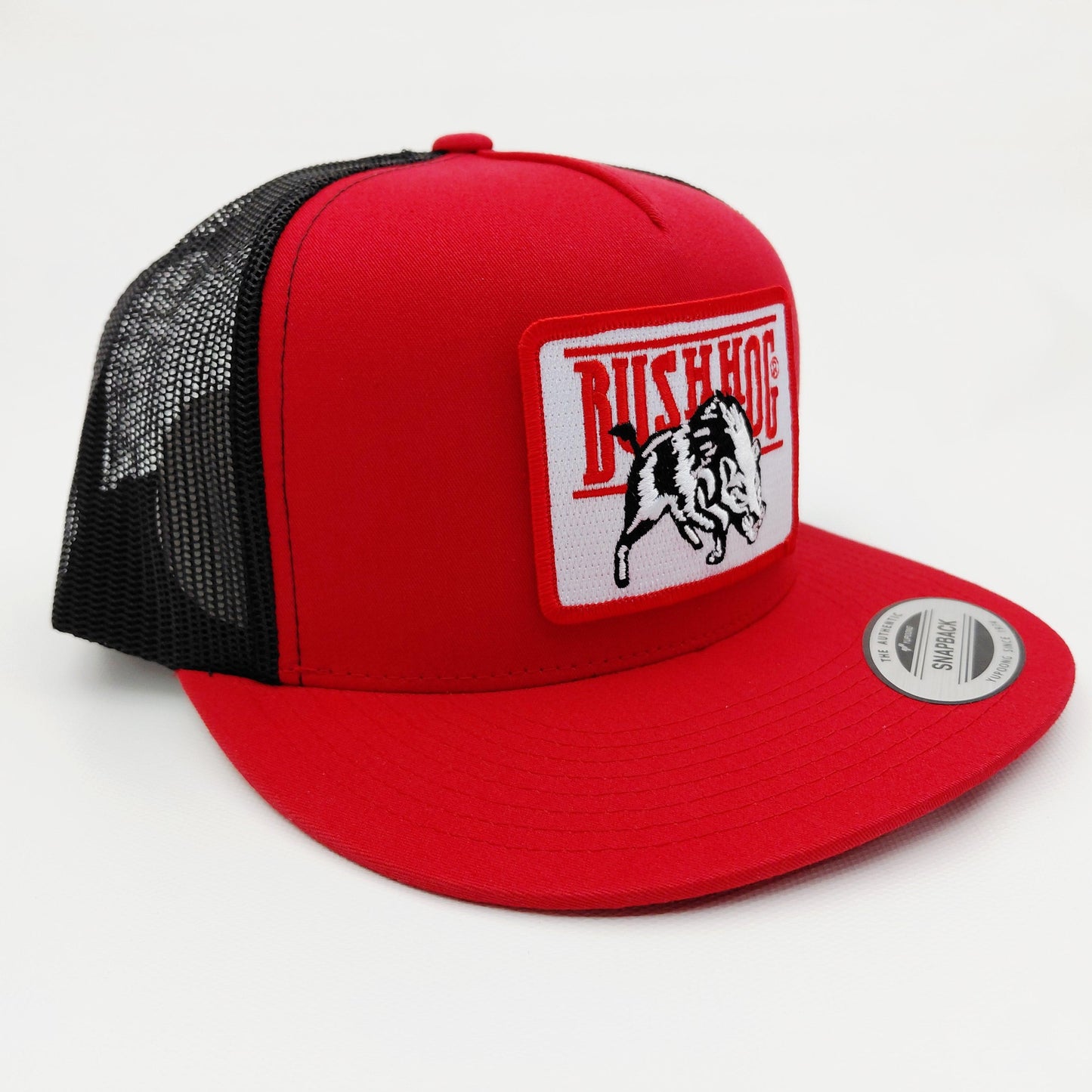 Bush Hog Embroidered Patch Flat Bill Trucker Mesh Snapback Cap Hat