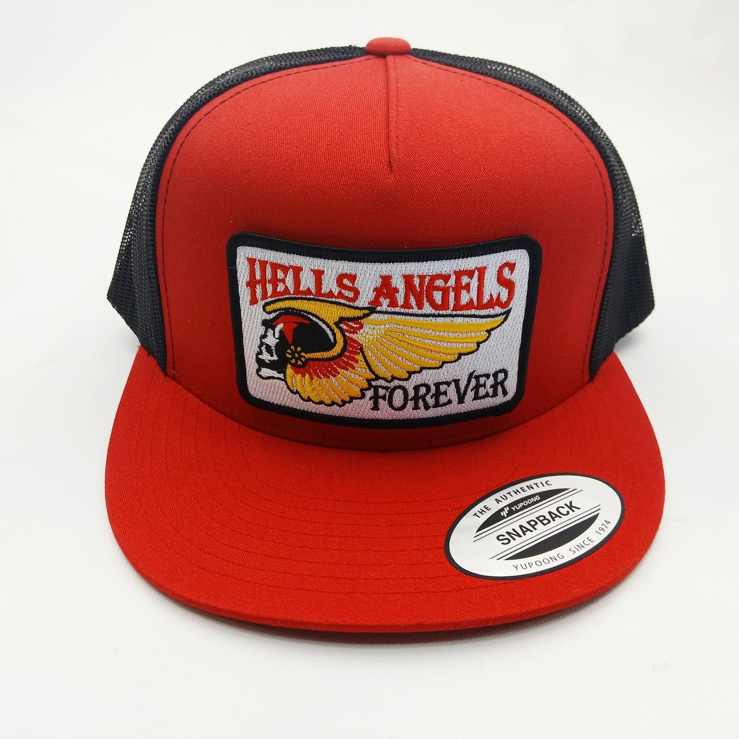 Hells Angels Embroidered Patch Flat Bill Trucker Mesh Snapback Cap Hat