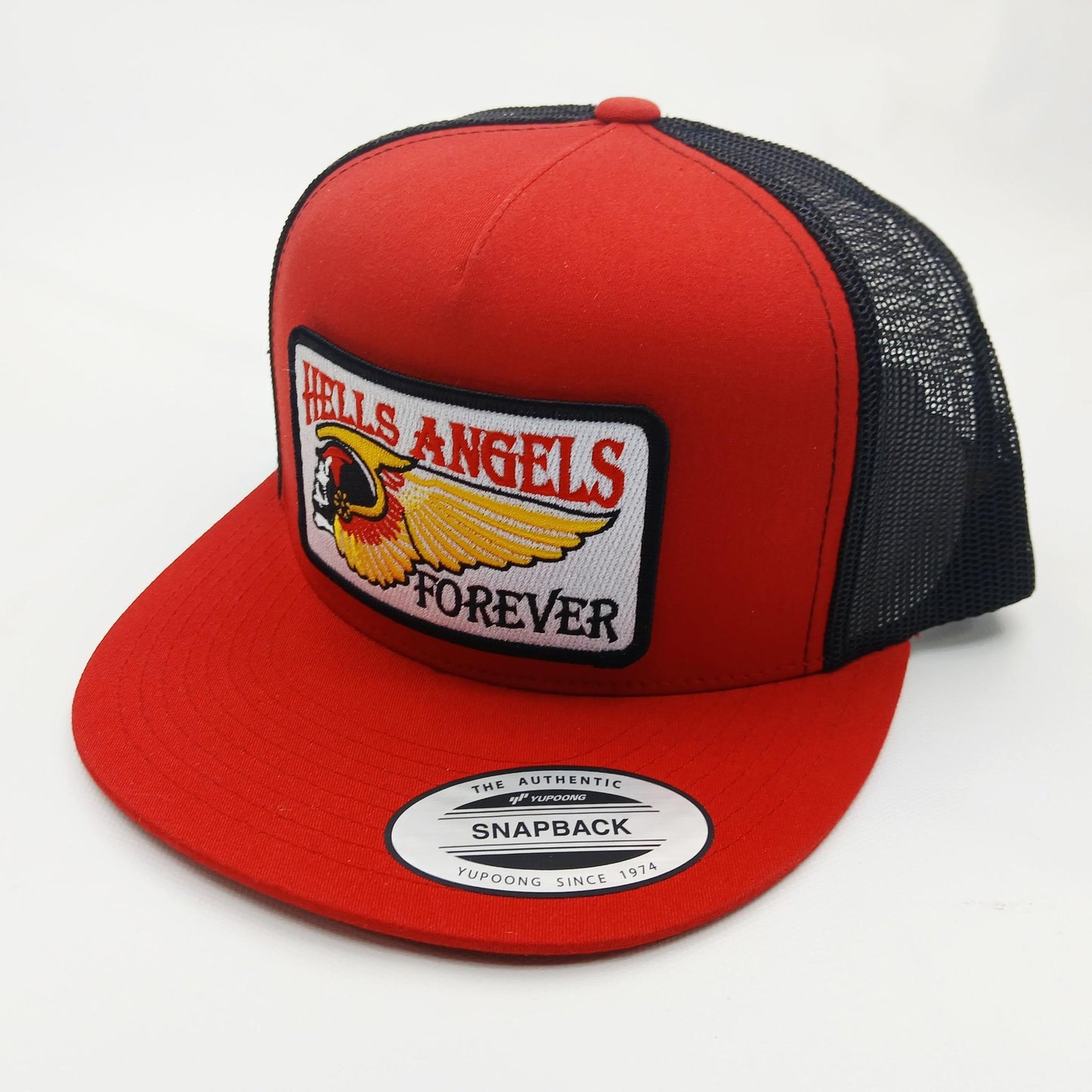 Hells Angels Embroidered Patch Flat Bill Trucker Mesh Snapback Cap Hat