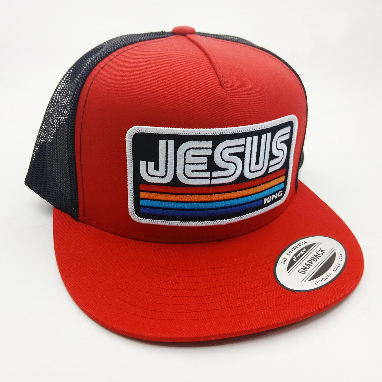 Jesus Christ Embroidered Patch Flat Bill Trucker Mesh Snapback Cap Hat