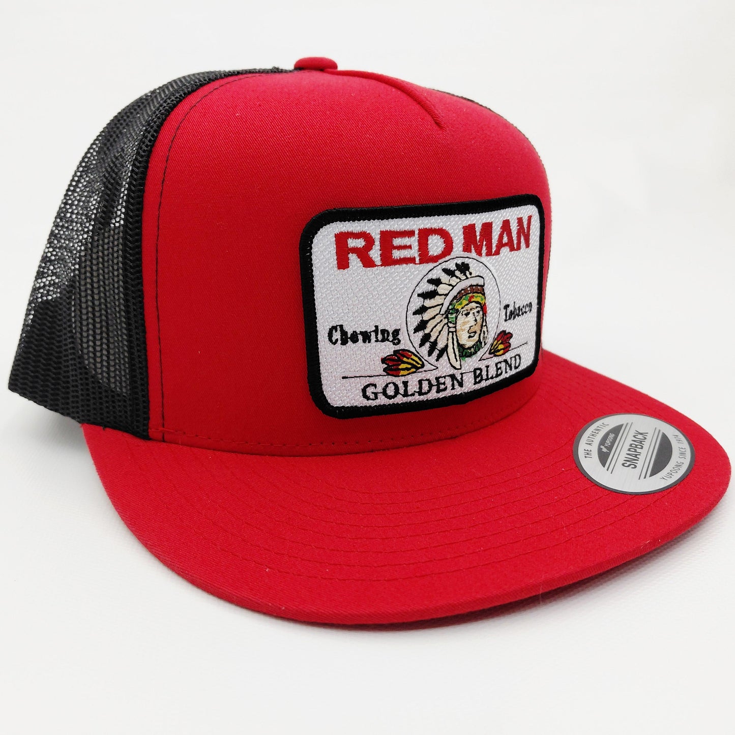Red Man Tobacco Embroidered Patch Flat Bill Mesh Snapback Cap Hat