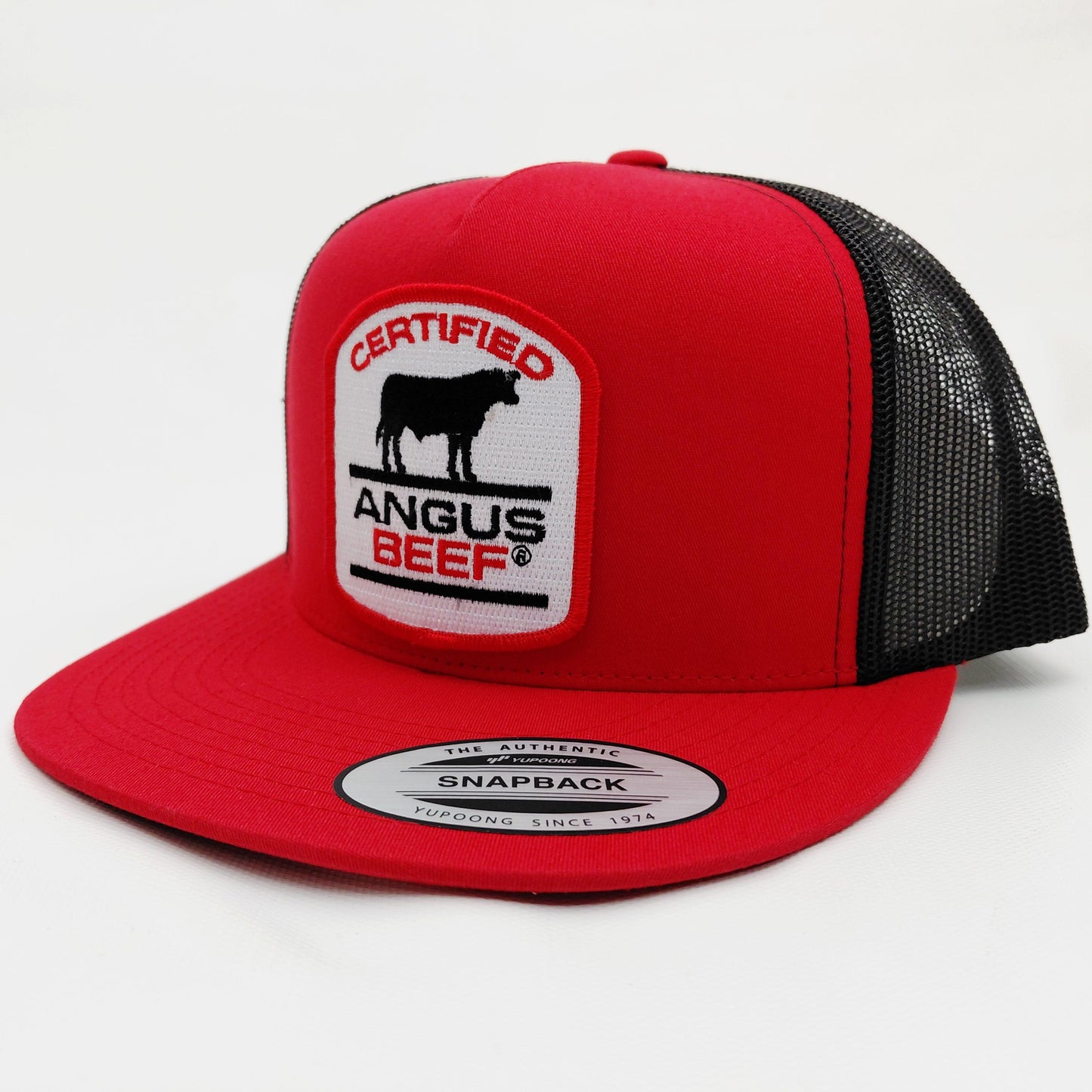 Certified Angus Beef Embroidered Patch Flat Bill Trucker Mesh Snapback Cap Hat