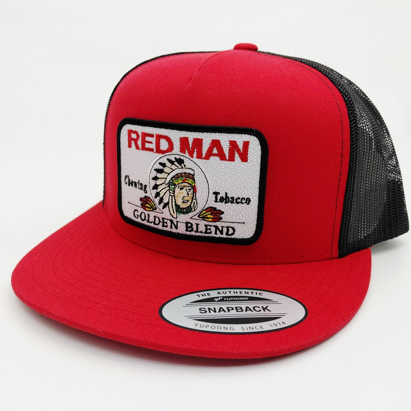 Red Man Tobacco Embroidered Patch Flat Bill Mesh Snapback Cap Hat