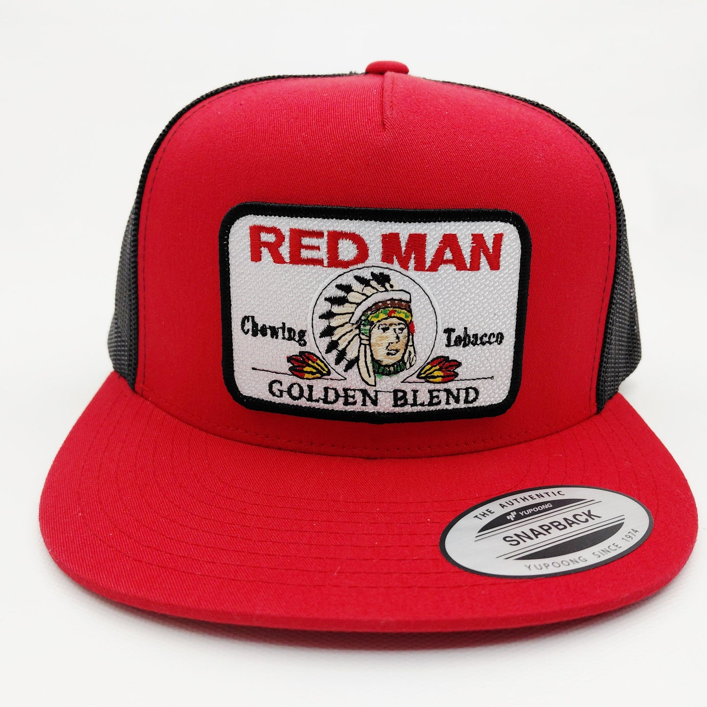 Red Man Tobacco Embroidered Patch Flat Bill Mesh Snapback Cap Hat