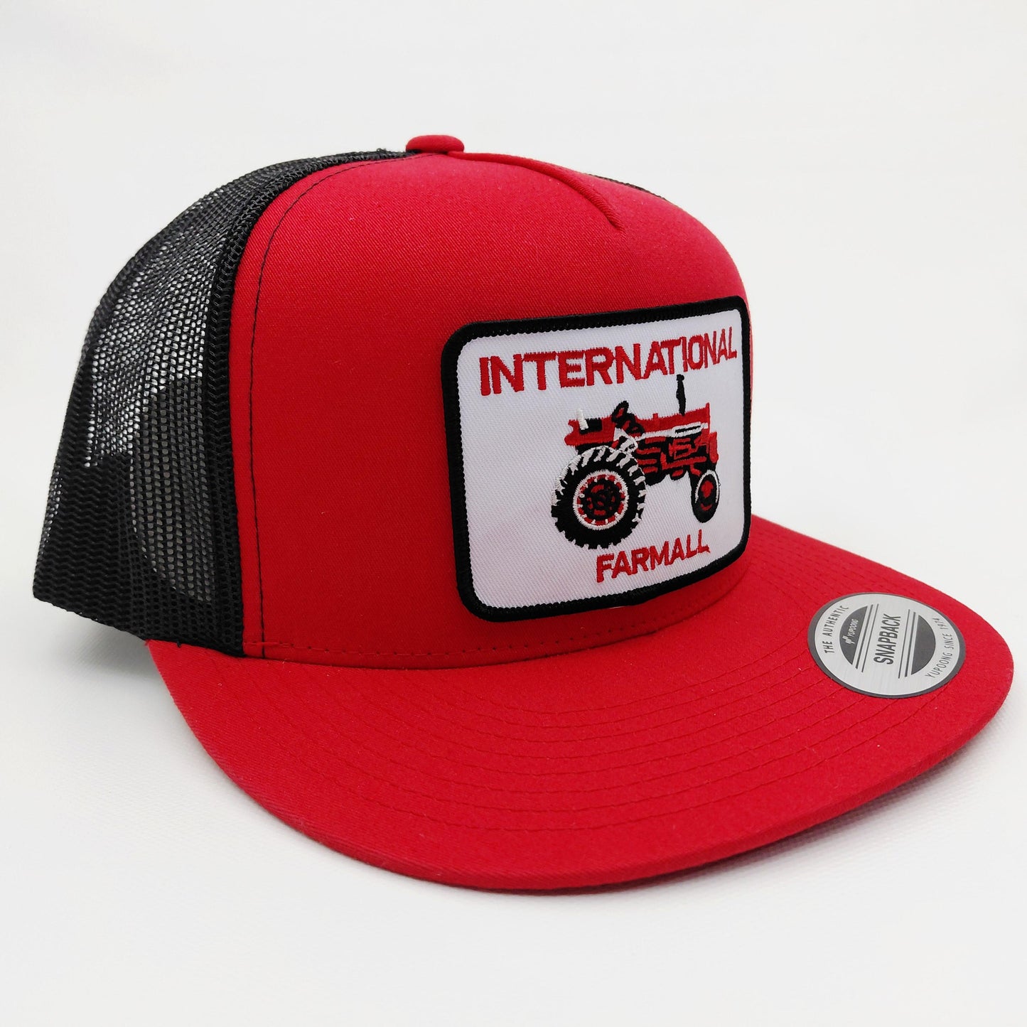 International Farmall Embroidered Patch Flat Bill Trucker Mesh Snapback Cap Hat