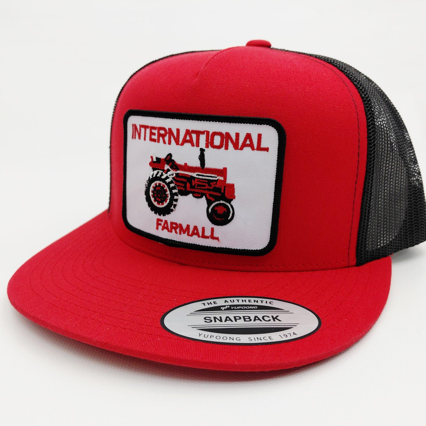 International Farmall Embroidered Patch Flat Bill Trucker Mesh Snapback Cap Hat
