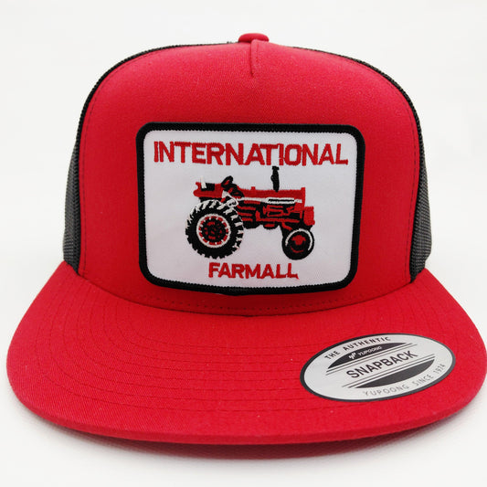 International Farmall Embroidered Patch Flat Bill Trucker Mesh Snapback Cap Hat