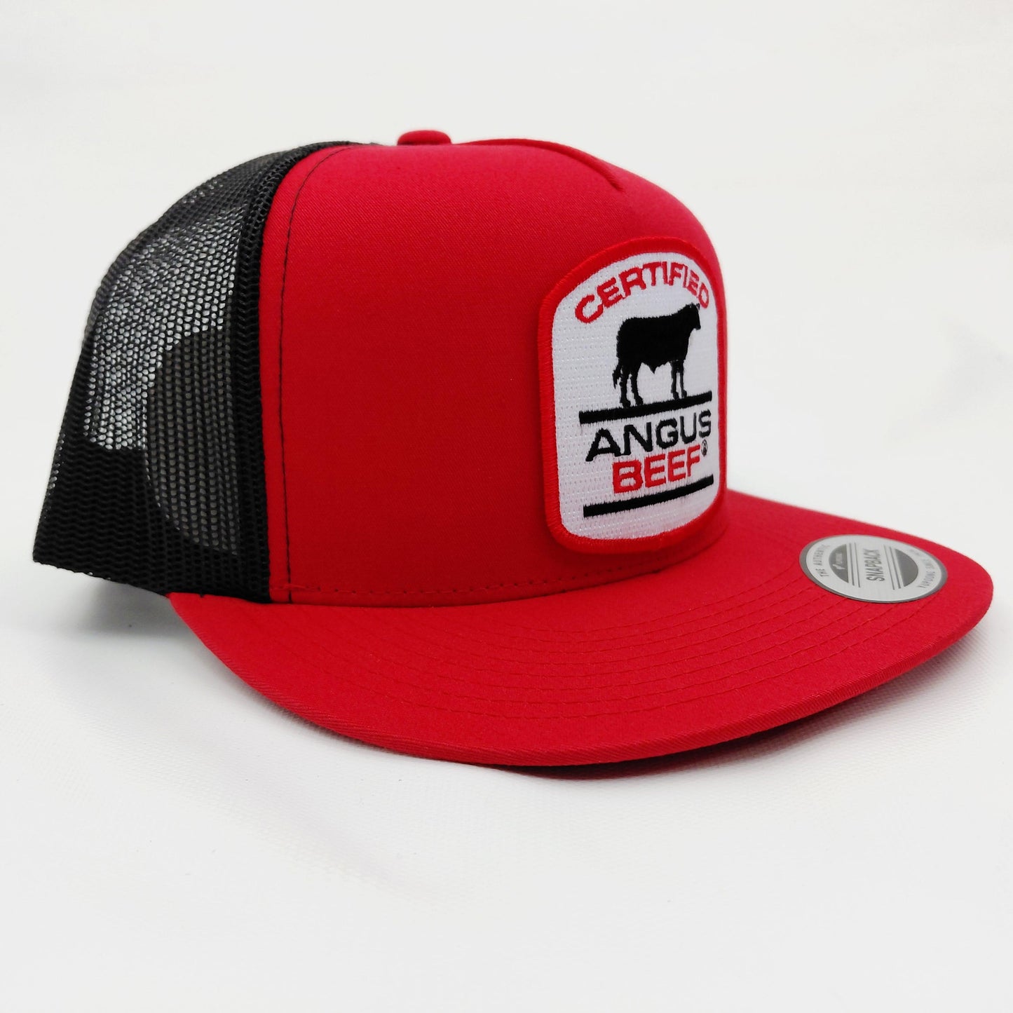 Certified Angus Beef Embroidered Patch Flat Bill Trucker Mesh Snapback Cap Hat