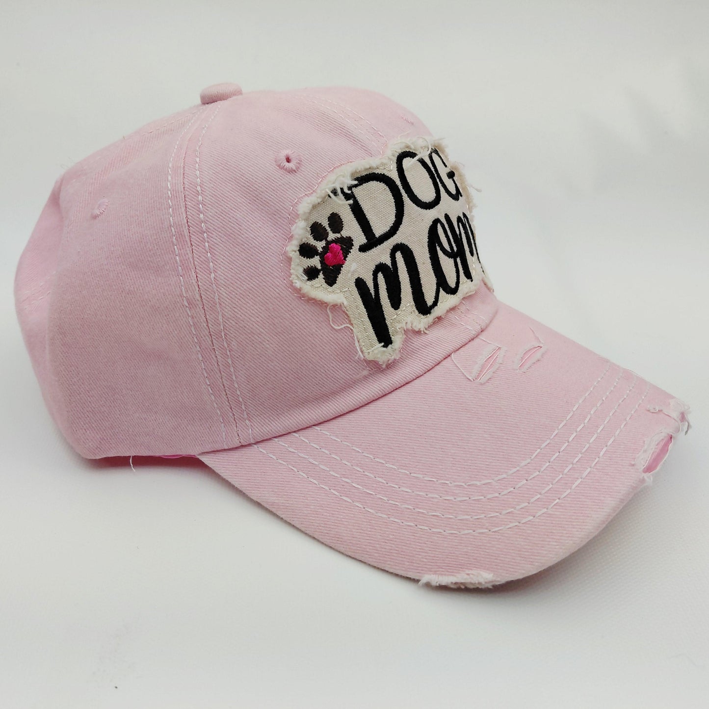 Dog Mom Distressed Adjustable Embroidered Hat Ragged Patch Cap
