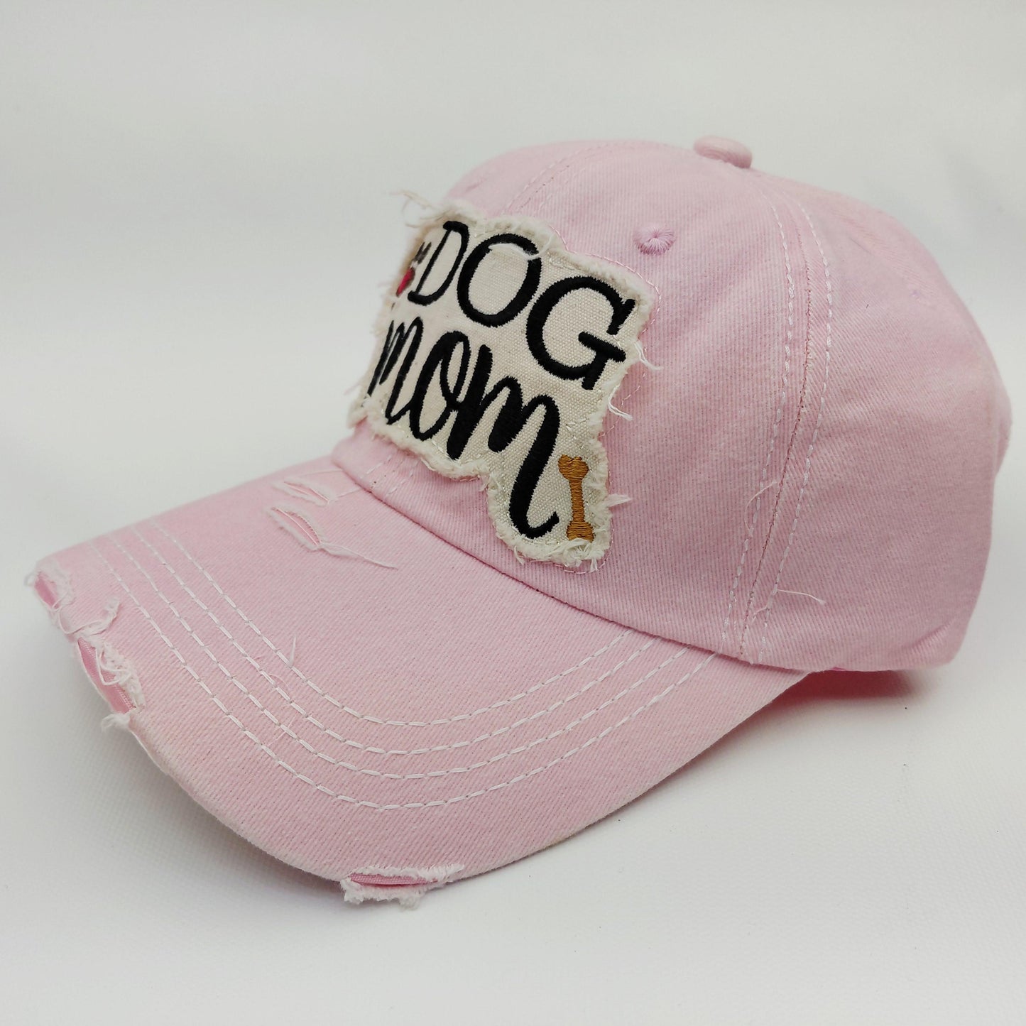 Dog Mom Distressed Adjustable Embroidered Hat Ragged Patch Cap