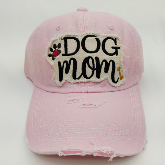 Dog Mom Distressed Adjustable Embroidered Hat Ragged Patch Cap