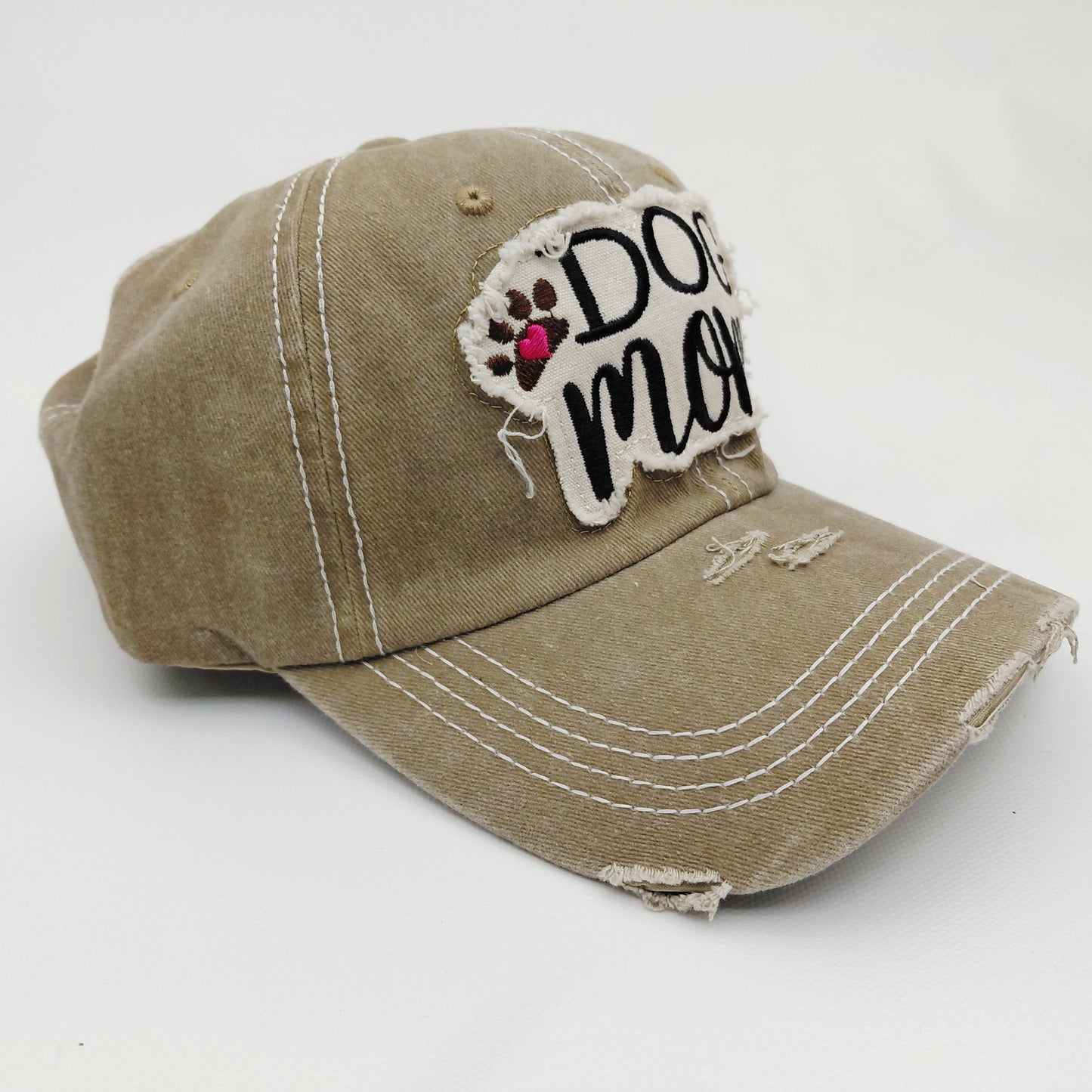 Dog Mom Distressed Adjustable Embroidered Hat Ragged Patch Cap