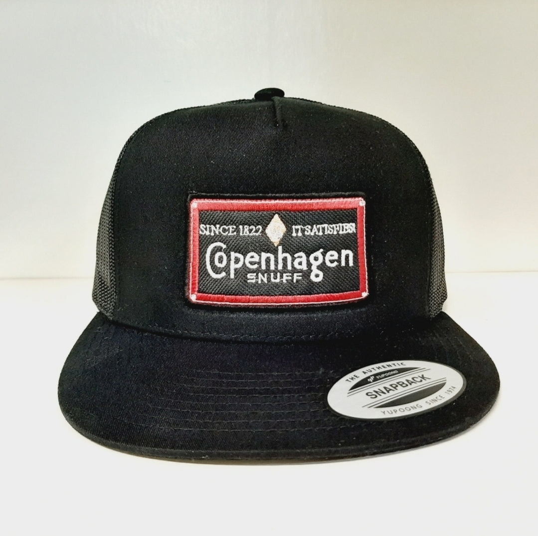 Copenhagen Snuff Tobacco Embroidered Patch Flat Bill Snapback Mesh Hat Cap Yupoong